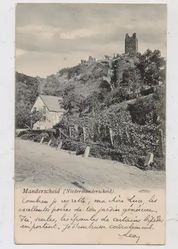 5562 MANDERSCHEID - NIEDERMANDERSCHEID, Dorfeingang und Burgruine, 1903