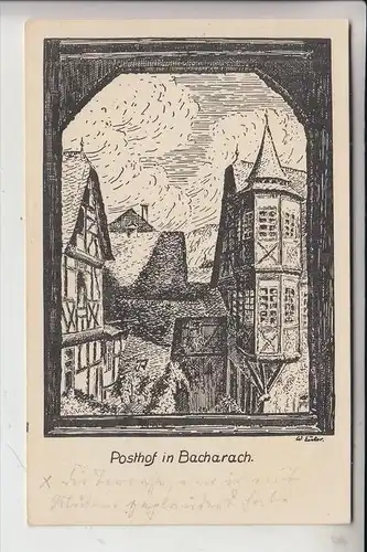 6533 BACHARACH, Posthof in Bacharach, Künstler-Karte W.Euler, 1943