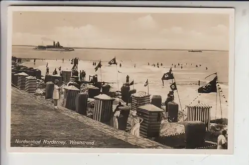 2982 NORDERNEY, Weststrand, NS-Beflaggung, noch in den 50iger Jahren verschickt !!