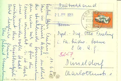 SCHWEIZ, PRO PATRIA 1961, Einzelfrankatur nach Düsseldorf, 17.VI.1961