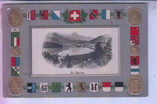 CH 7500 SANKT MORITZ GR, Wappenkarte, geprägt, Verlag Guggenheim