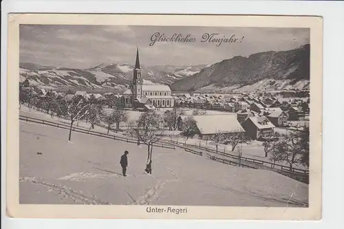 CH 6314 UNTERAEGERI, Neujahrskarte 1915, kl. Eckknick