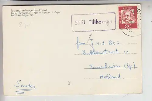 5226 REICHSHOF - TILLKAUSEN, Jugendherberge Blockhaus, Landpost-Stempel "5961 Tillkausen"