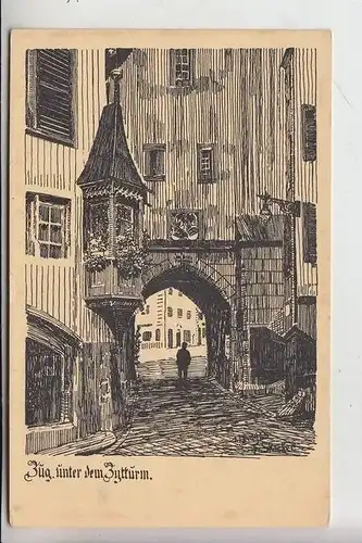 CH 6300 ZUG, Künstler-Karte Stecker, "Zug, hinter dem Zytturm"