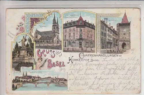 CH 4000 BASEL, Lithographie 1899, Cigarrenhandlungen von Herm. Kiefer