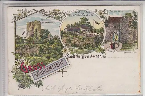 5102 WÜRSELEN - BARDENBERG, Gruss von  Wilhelmstein, Restaurant Carl Kolberg, Lithographie