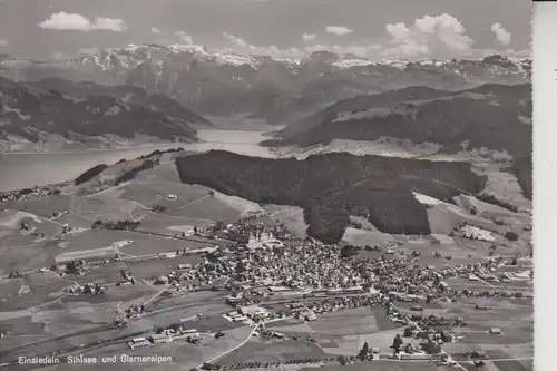 CH 8840 EINSIEDELN, Sihlsee & Glarneralpen, Flugaufnahme 1957, Briefmarke fehlt