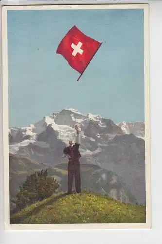 CH 3818 GRINDELWALD, Fahnenschwinger mit Jungfrau