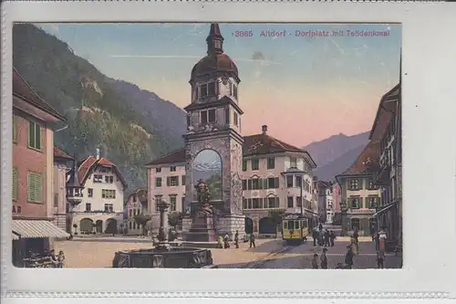 CH 6460 ALTDORF, Dorfplatz Telldenkmal - Strassenbahn - Tram