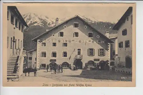 CH 7524 ZUOZ, Dorfplatz mit Hotel Weißes Kreuz