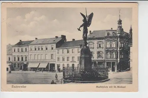 5180 ESCHWEILER, Marktplatz mit St.Michael, 1919, belg. Militärpost