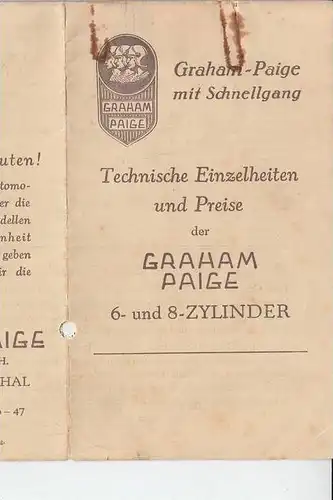 AUTO - GRAHAM - PAIGE, Preise der Automobile , Price list, 1.Nov. 1928, Aktenlochung