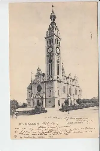CH 9000 SANKT GALLEN SG, 1902, Linsebühlkirche, Briefmarke fehlt