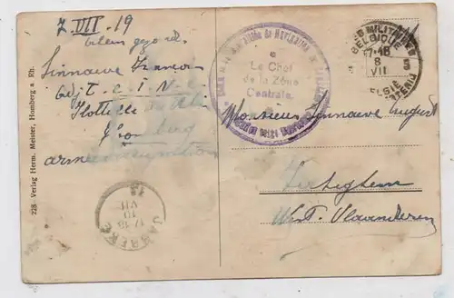 4100 DUISBURG - HOMBERG, Rheingarten, belgische Militärpost, La Chef de la Zone Centrale, 1919