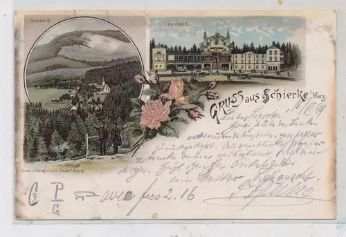 0-3706 SCHIERKE, Lithographie 1899, Fürstenhöh, Dorfansicht