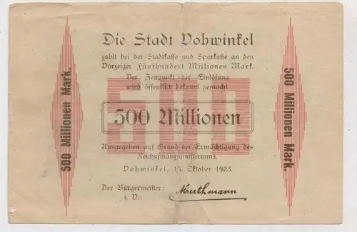 5600 WUPPERTAL - VOHWINKEL, Notgeld 1923, 500 Millionen Mark, Erhaltung III