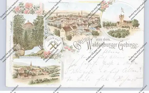 NIEDER - SCHLESIEN - WALDENBURG / WALBRZYCH, Lithographie 1898, Charlottenbrunn, Fürstensten, Wilhelmshöhe, Glück auf