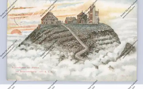 NIEDER-SCHLESIEN - SCHNEEKOPPE / SNEZKA, Schneekoppe und Wetterwarte, Präge-Karte