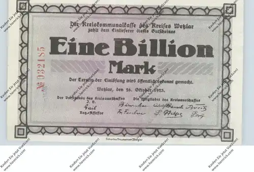 6330 WETZLAR, Notgeld 26.10.1923, 1 Billion Mark, Kreisausschuss