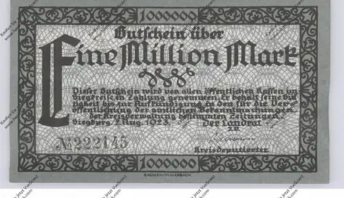 5200 SIEGBURG, Notgeld 1923, 1 Million Mark, Kreisverwaltung, gute Erhaltung
