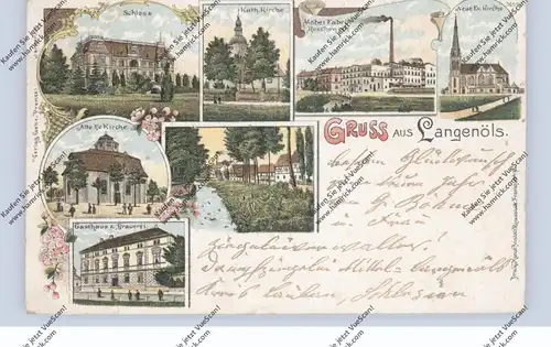 NIEDER-SCHLESIEN - LANGENÖLS / OLSZTYNA, Lithographie, Gasthaus zur Brauerei, Möbelfabrik, Kirchen, Schloss