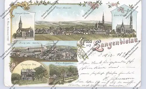 NIEDER-SCHLESIEN - LANGENBIELAU, Lithographie 1898, Dierig'sche Fabrik & Villa, Kirche...kl. Druckstelle