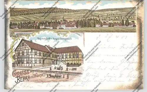 0-5901 BERKA v.d. Hainichen, Lithographie, Gastwirtschaft  von Augsut Langlotz II, Ortsansicht, deutliche Druckstelle