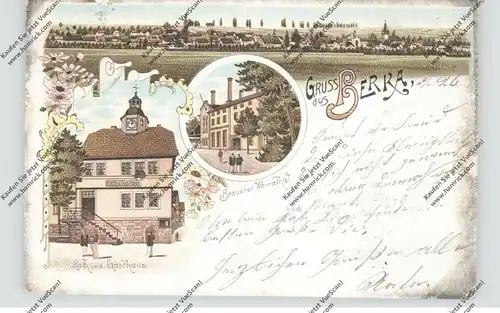 0-5902 BERKA, Lithographie, Brauerei Werrathal, Rath- und Gasthaus, Dorfansicht