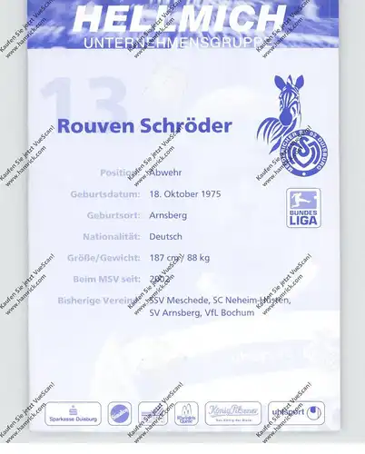 FUSSBALL - MSV DUISBURG - ROUVEN SCHRÖDER, Autogramm