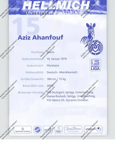 FUSSBALL - MSV DUISBURG - ARIZ AHANFOUF, Autogramm