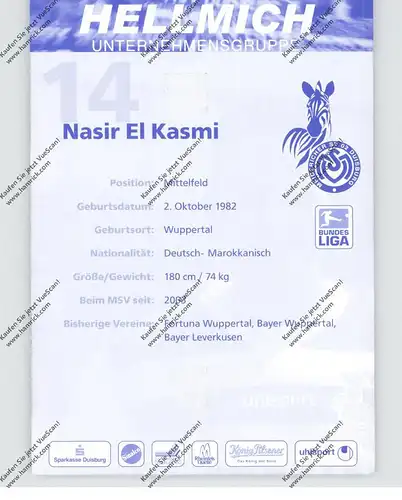 FUSSBALL - MSV DUISBURG - NASIR EL KASMI, Autogramm