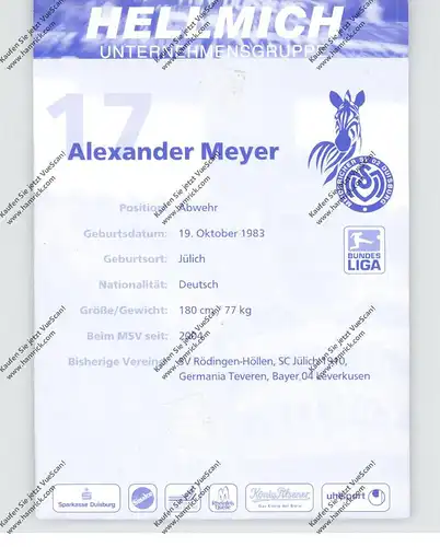 FUSSBALL - MSV DUISBURG - ALEXANDER MEYER, Autogramm