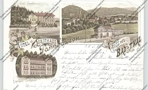 0-5906 RUHLA - THAL, Lithographie 1898, Bahnhof, Hotel Thannhäuser, Logierhaus Tannhäuser