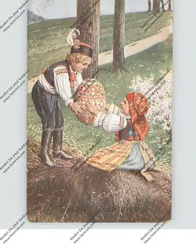 OSTERN - Kinder in Trachten mit gr. bunten Osterei, 1931