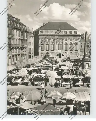 5300 BONN, Marktplatz mit vielen Ständen, Rathaus, Oldtimer