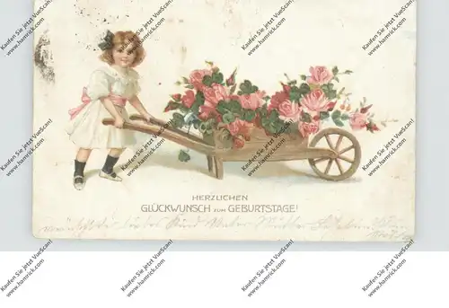 GEBURTSTAG - Mädchen mit Blumenkarren, 1920