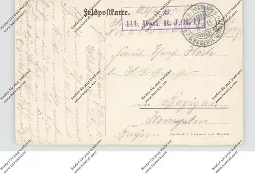 F 59249 AUBERS, 1.Weltkrieg, Zerstörte Kirche / l'Eglise, 1915, deutsche Feldpost