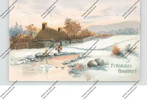 NEUJAHR - Fröhliches Neujahr !, Winterlandschaft, Präge-Karte, 1909