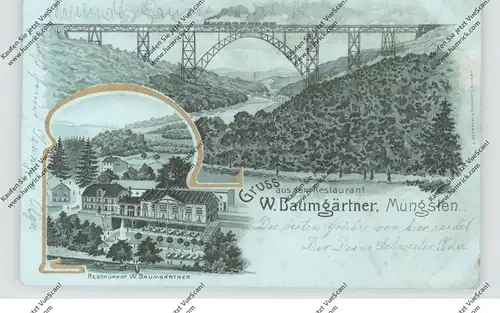 5650 SOLINGEN - MÜNGSTEN, Lithographie, Kaiser-Wilhelm-Brücke, Restaurant Baumgärtner