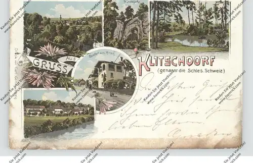 NIEDER-SCHLESIEN - KLITSCHDORF / KLICZKOW, Lithographie, Gasthof zum Hirsch, Kaffeekanne & Teufelsküche... Mängel