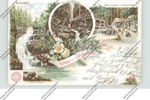 NIEDER - SCHLESIEN - SCHREIBERHAU / SZKLARSKA POREBA, Lithographie 1899 Zackelfall & Restaurant