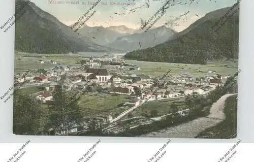 8102 MITTENWALD, Gesamtansicht mit Reitherspitze, 1910