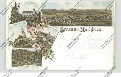 NIEDER-SCHLESIEN - MARKLISSA / LESNA (Luban), Lithographie, Kirchen, Hasenmühle, Schloss Tzschona, Gesamtansicht