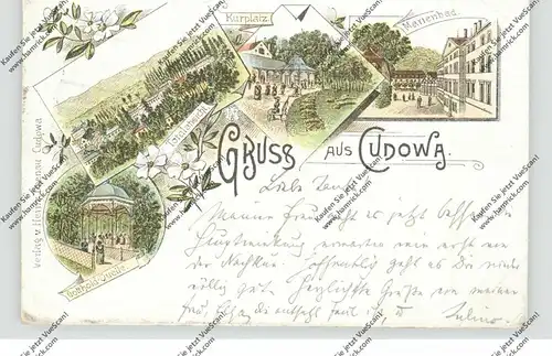 NIEDER - SCHLESIEN - BAD KUDOWA / KUDOWA ZDROJ, Lithographie 1895 !!!, 4 Ansichten, Kastenstempel, kl. Druckstellen