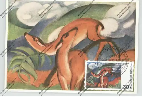 KÜNSTLER - ARTIST - FRANZ MARC, "Die roten Rehe II", Maximumkarte