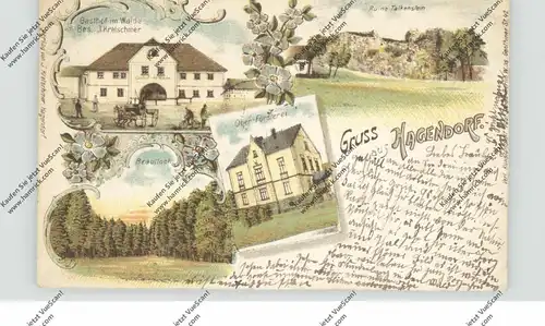 NIEDER-SCHLESIEN - HAGENDORF / GRADOW, Lithographie, Gasthof im Walde, Ober-Försterei, Brautloch, Talkenstein