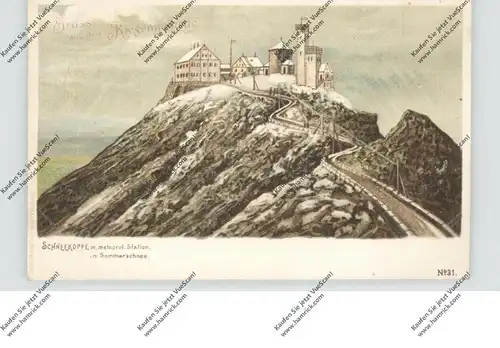 NIEDER-SCHLESIEN - SCHNEEKOPPE / SNEZKA, Schneekoppe mit meteorologischen Station im Sommerschnee, 1903