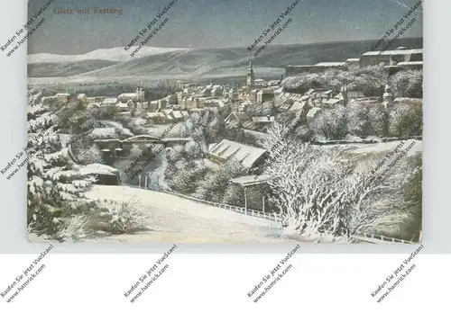 NIEDER-SCHLESIEN - GLATZ / KLODZKO, Gesamtansicht Glatz mit Festung im Schnee