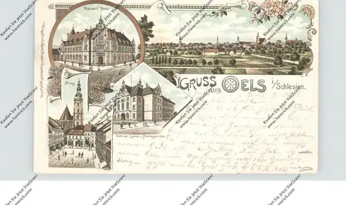 NIEDER-SCHLESIEN - OELS / OLESNICA, Lithographie 1899, Kaiserliche Post, Amts- und Landgericht, Ring, Gesamtansicht