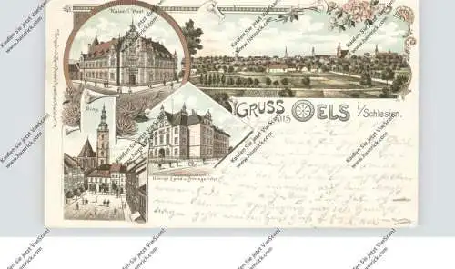 NIEDER - SCHLESIEN - OELS / OLESNICA, Lithographie 1899, Kaiserliche Post, Amts- und Landgericht, Ring, Gesamtansicht